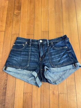 American Eagle Easy Shortie Dark Blue Rolled-Hem Denim Shorts